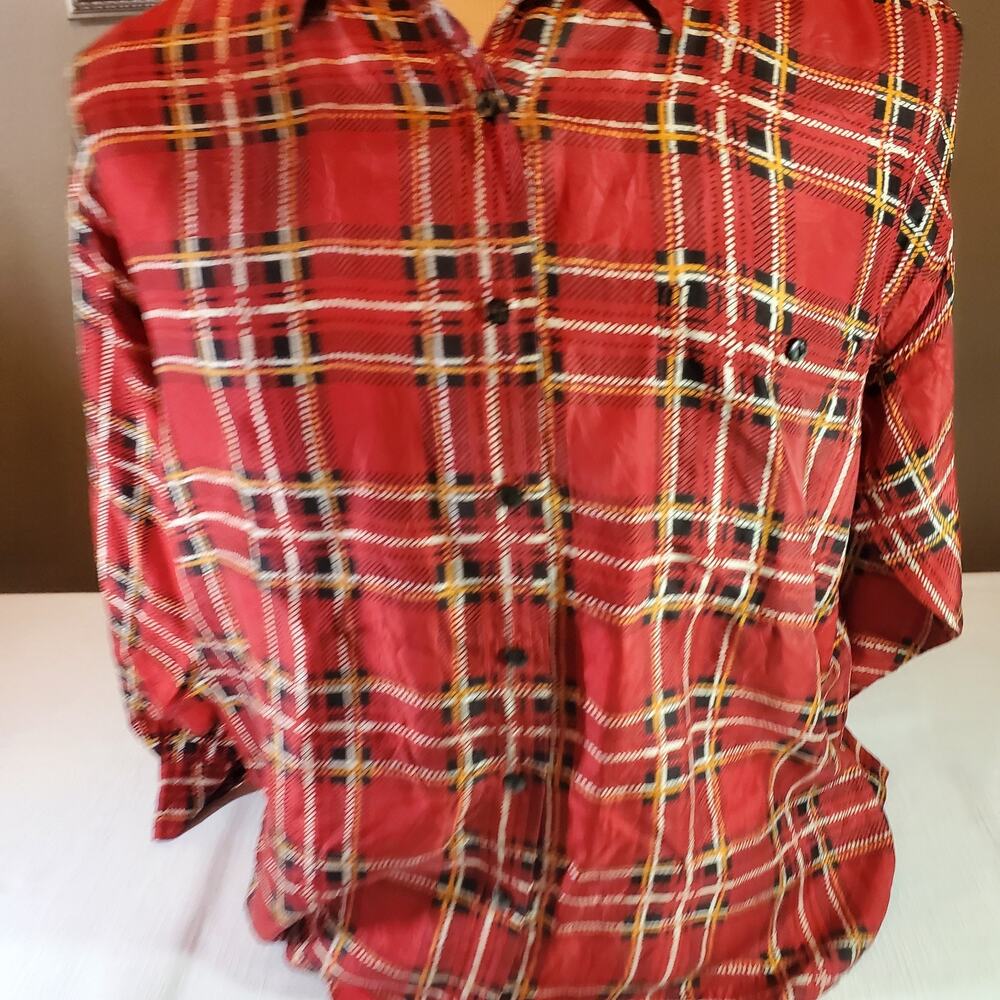 Compagnie Internationale Whistles Womens Medium Red Plaid Silk Shirt Top